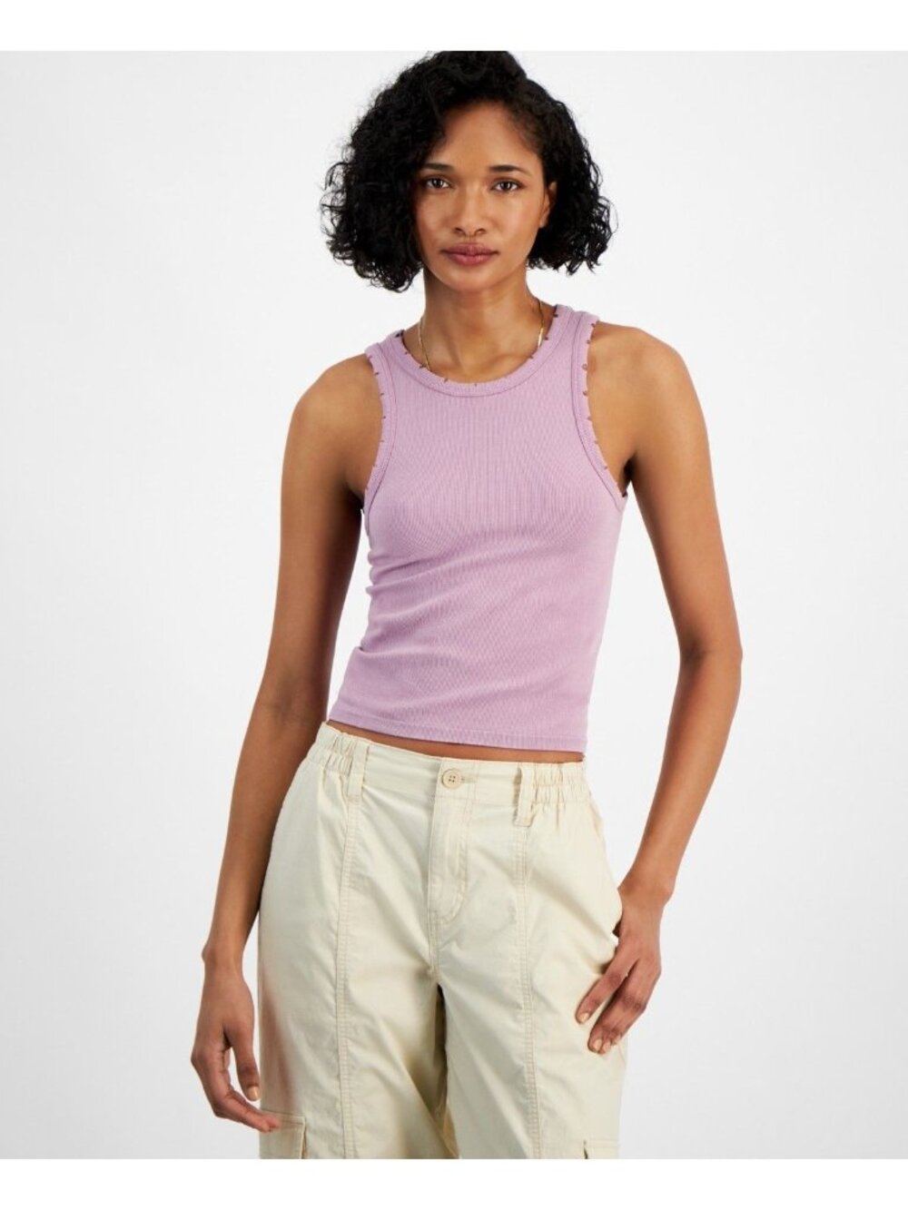 Derek Heart Womens Juniors Ribbed Deconstructed Sleeveless Top Purple Size S NWT